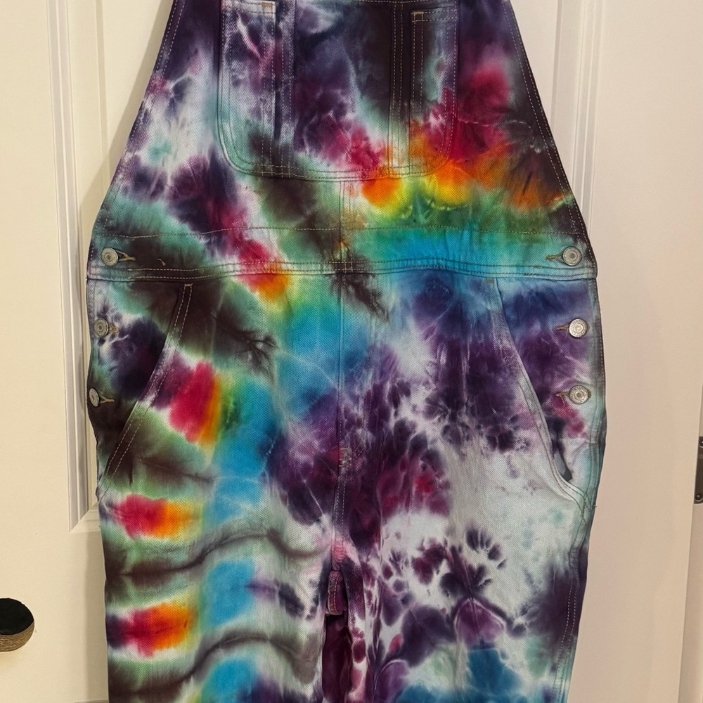 Old Navy denim overalls professionally tie dyed
